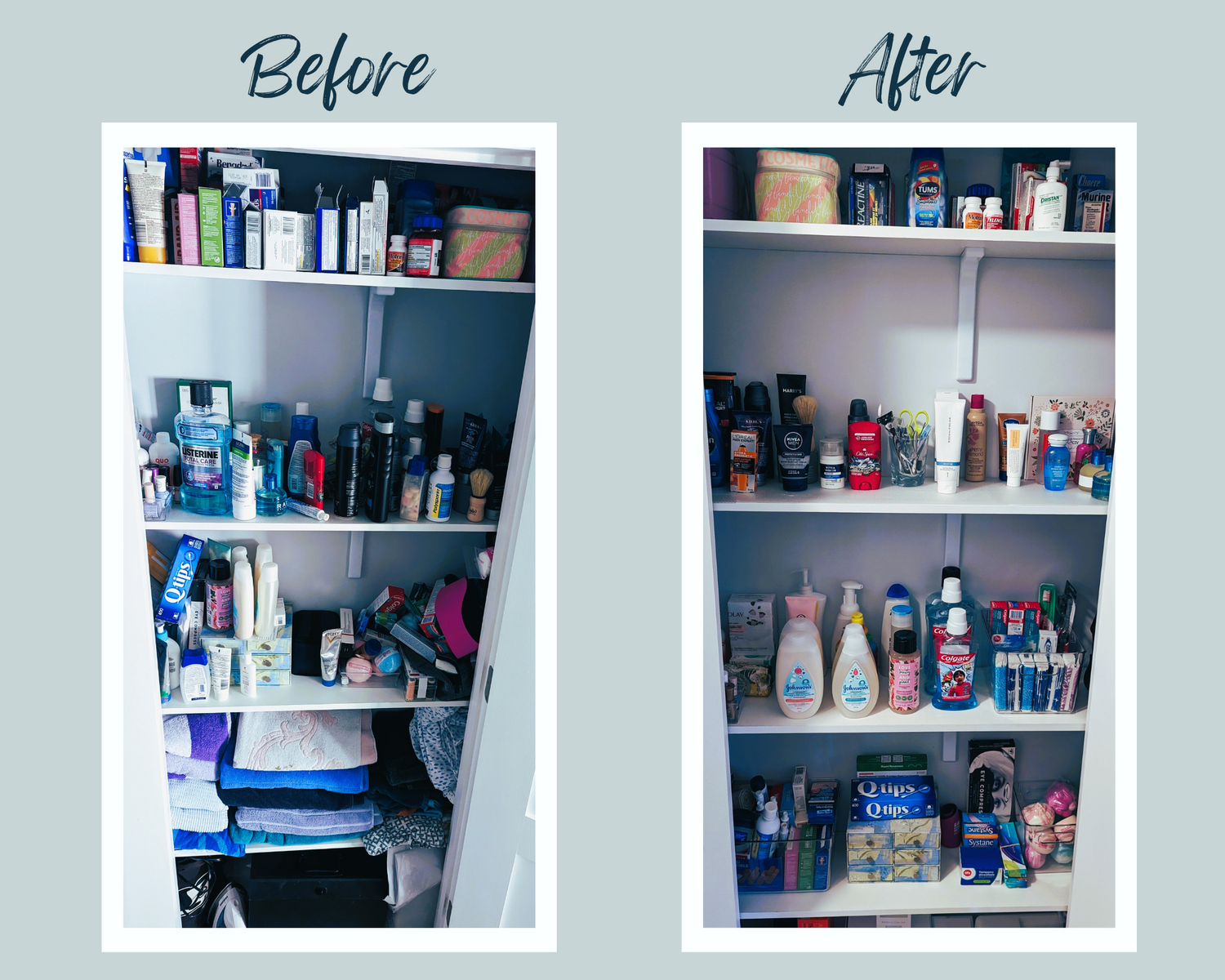 Before and After Hallway Closet Organization